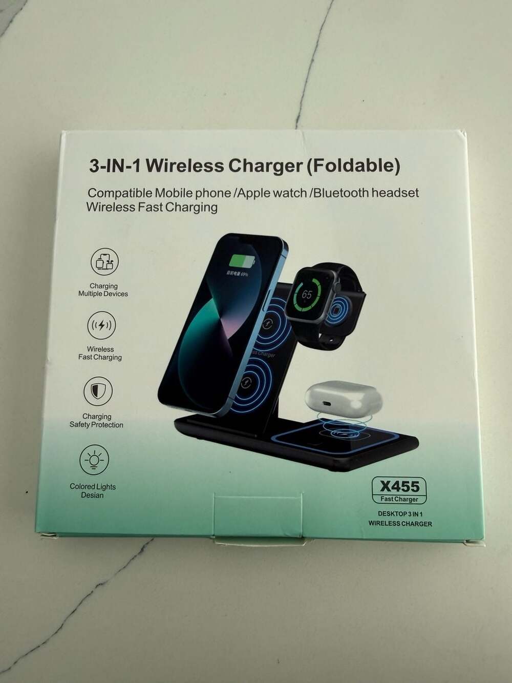 3-IN-1 Wireless Charger (Foldable) for Mobile Phone, Apple Watch, and Bluetooth